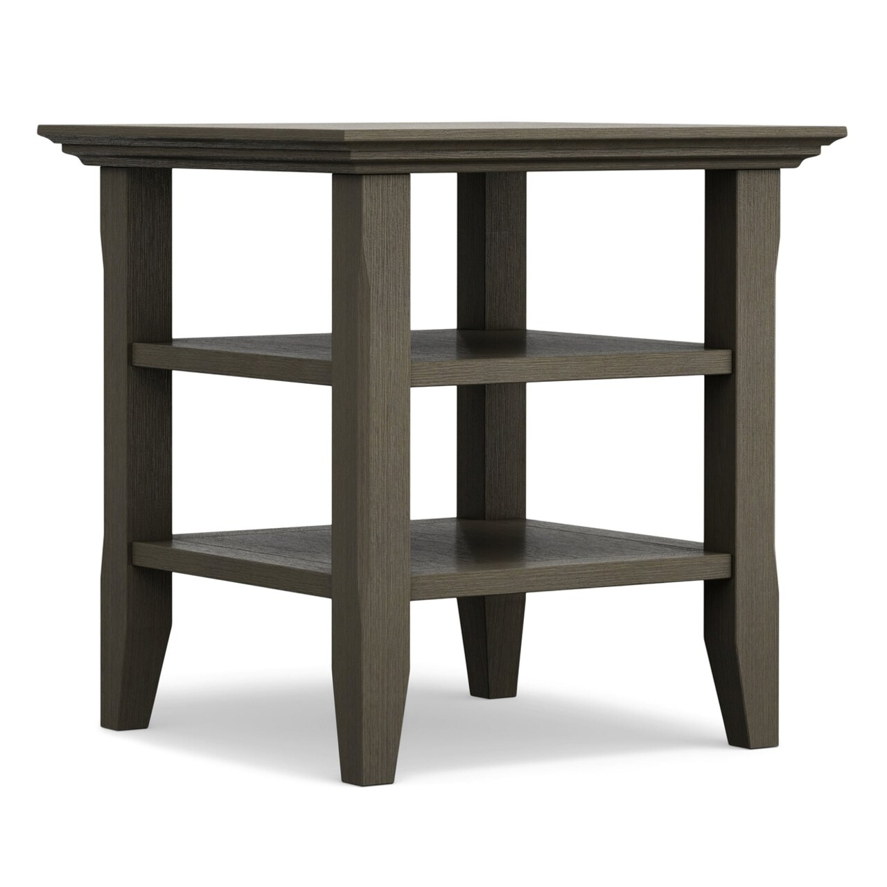 Simpli Home Acadian Solid Wood 19"Square End Side Table With Storage 2 Shelves